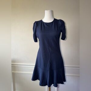 Ann Taylor Navy Puff-Sleeve Midi Dress Size XSP